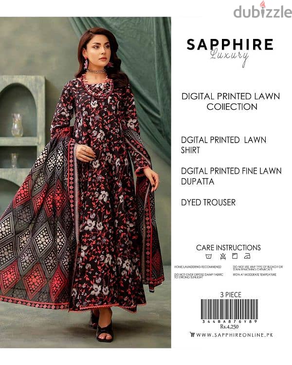 3 piece lawn suits Pakistani brand sapphire new design 3