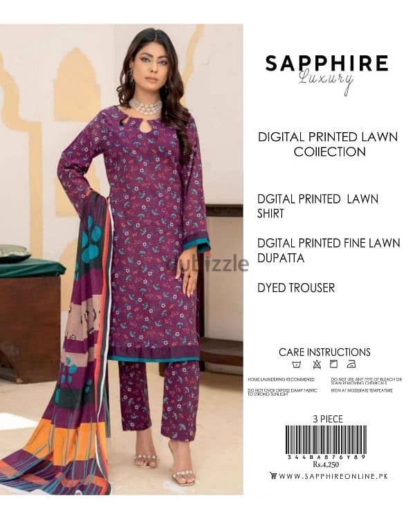 3 piece lawn suits Pakistani brand sapphire new design 9