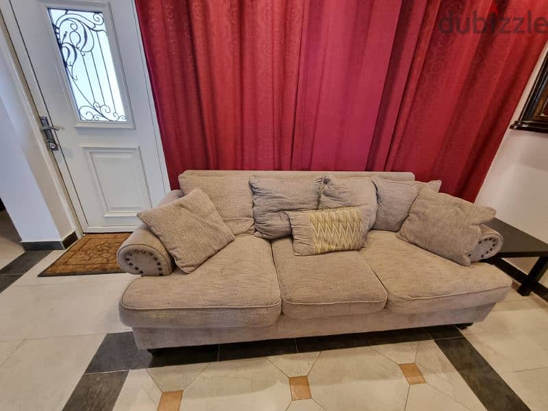 Grey three seater + two seater sofa + rug + center table 2