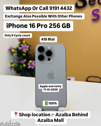 iPhone 16 Pro 256 GB Only 8 Cycle count with Apple warranty 17-01-2026