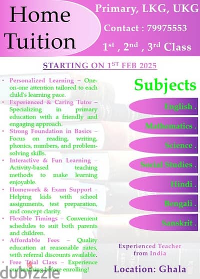 tuition from Primary to 3rd Standard