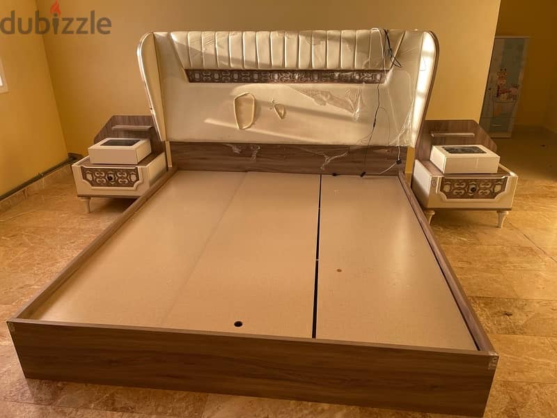 bed with mattress side table and show case 5