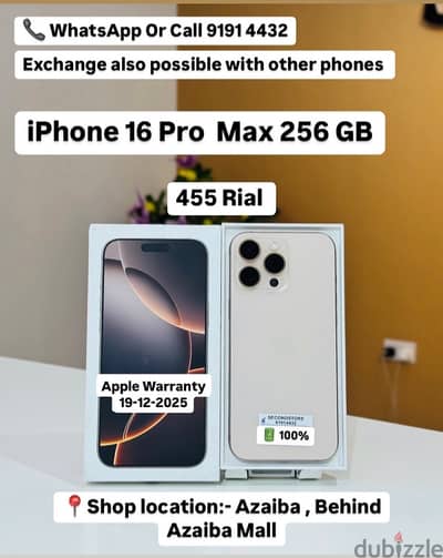 iPhone 16 Pro Max 256 GB Apple Warranty 19-12-2025