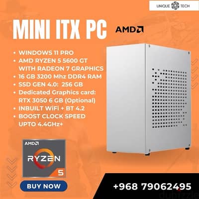 Desktop Pc Mini ITX Ryzen 5 5600 GT with 6 GB RTX 3050 16 GB Ram