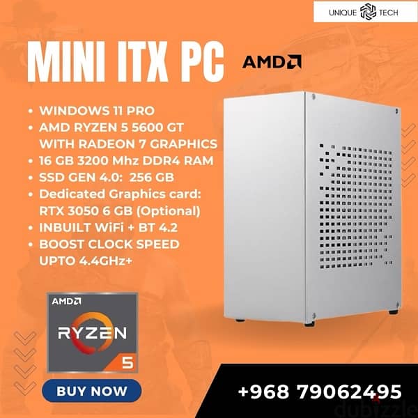 Desktop Pc Mini ITX Ryzen 5 5600 GT with 6 GB RTX 3050 16 GB Ram 0