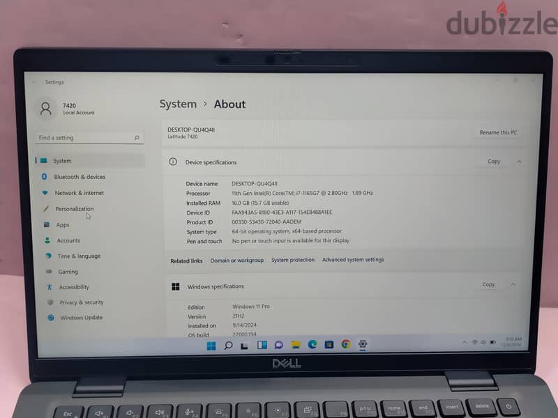 DELL LATITUDE 7420  CORE I7-G7 16GB RAM 512GB SSD 11th GENERATION 12