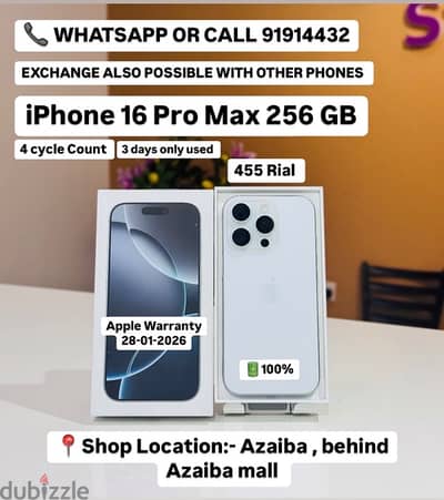 iPhone 16 Pro Max 256GB-only 3 days used -1 year apple warranty