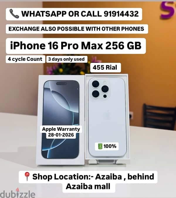 iPhone 16 Pro Max 256GB-only 3 days used -1 year apple warranty 0