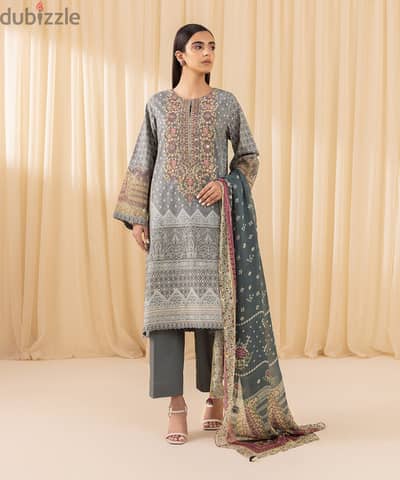 Unstitched 3 Piece 3 Piece – Embroidered Cotton Viscose Suit Sapphire