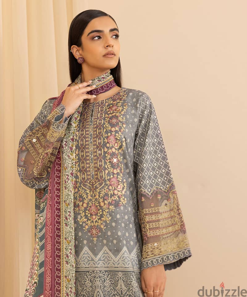 Unstitched 3 Piece 3 Piece – Embroidered Cotton Viscose Suit Sapphire 1