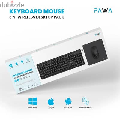 Pawa Wireless Keyboard & Mouse 3-in-1 Desktop Pack Black