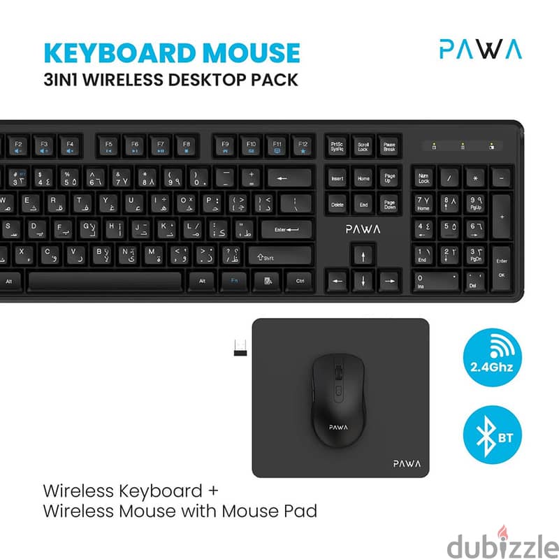 Pawa Wireless Keyboard & Mouse 3-in-1 Desktop Pack Black 1