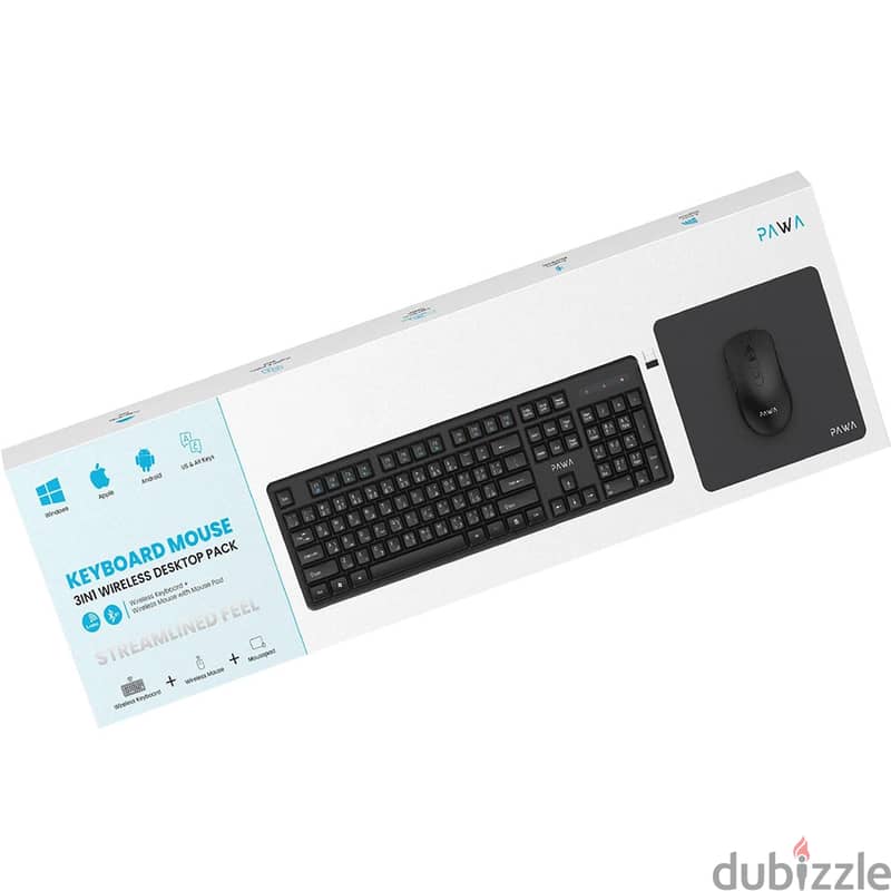 Pawa Wireless Keyboard & Mouse 3-in-1 Desktop Pack Black 3