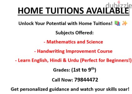 HOME TUITIONS AVAILABLE