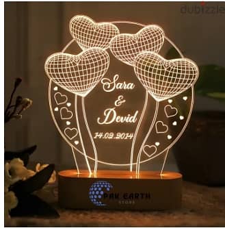 Customize 3d Birthday Names illusion table lamp, Heart Light Lamp.