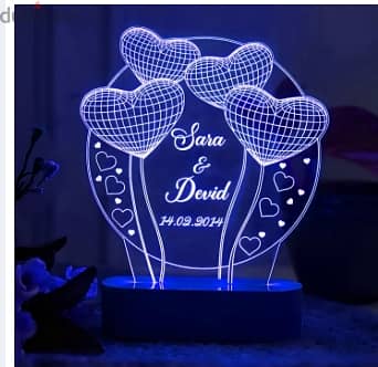 Customize 3d Birthday Names illusion table lamp, Heart Light Lamp. 1