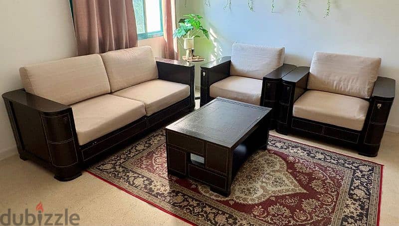 Wooden sofa set + Center table for sale 4