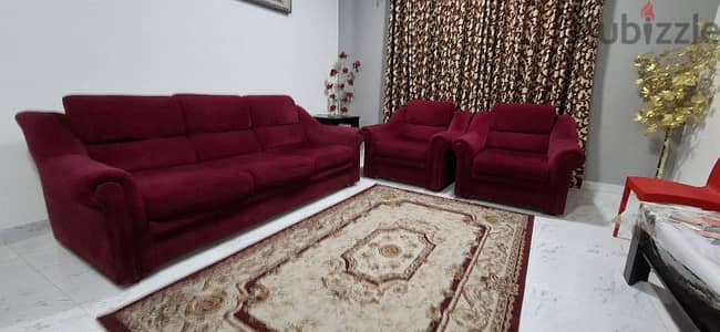 single sofa + single sofa + 3 seater sofa + carpet + curtains (6 pease