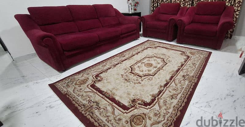 single sofa + single sofa + 3 seater sofa + carpet + curtains (6 pease 1