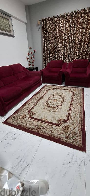 single sofa + single sofa + 3 seater sofa + carpet + curtains (6 pease 2