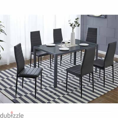 Maple Leaf Dining Table + 6 Chairs MLM-184012 – Elegant Glass & Metal