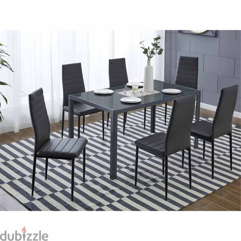 Maple Leaf Dining Table + 6 Chairs MLM-184012 – Elegant Glass & Metal 0