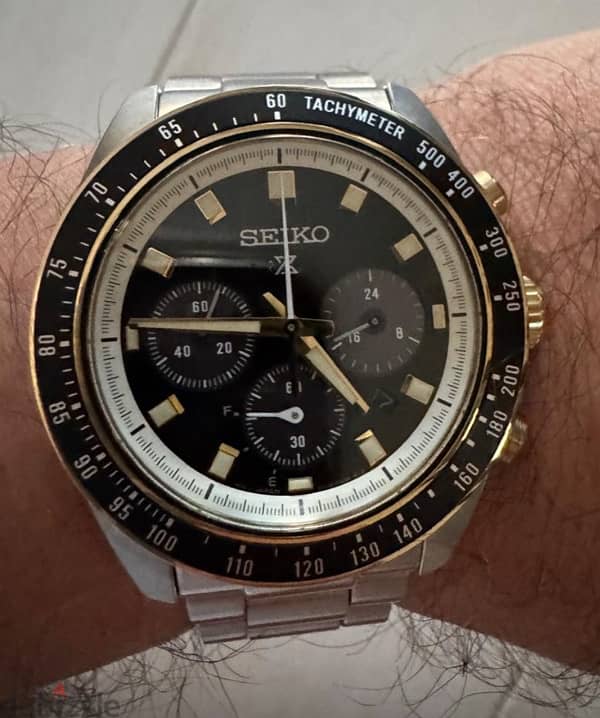 Seiko Prospex Speedtimer Panda Gold and Steel Solar Chronograph 3