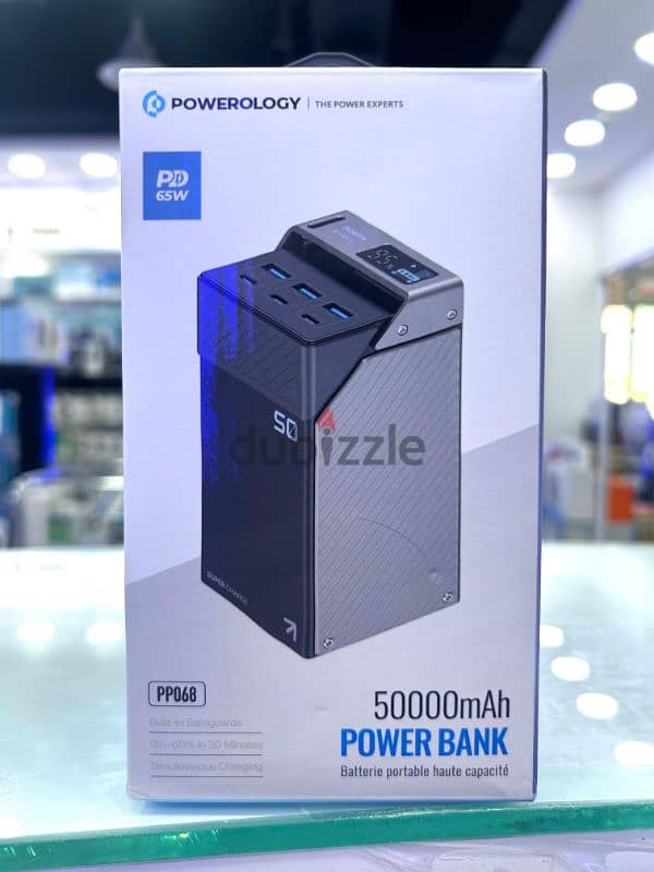 Powerology 50000mAh Power Bank 65W 3×PD Type-C and 3×USB-A - Black 0