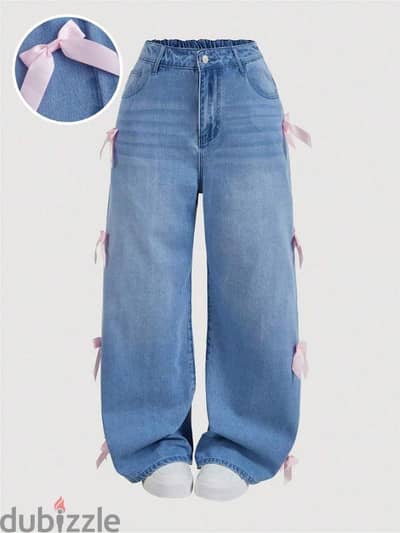 Bowknot Sweet Blue Boyfriend Jeans