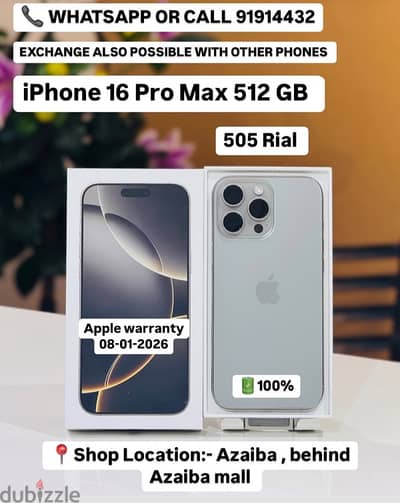 iPhone 16 Pro Max 256GB - Apple warranty till 04-01-2025-100%BH