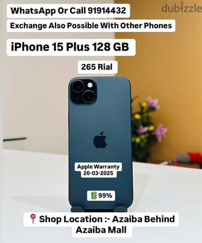 iPhone 15 Plus 128GB -99%BH -apple warranty till March 2025