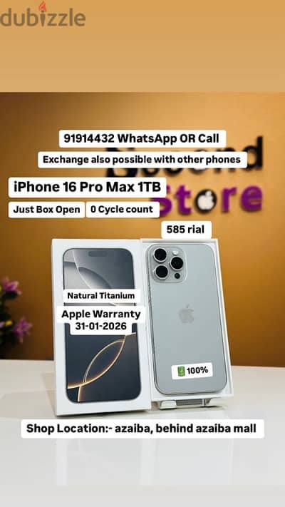 iPhone 16 Pro Max 1TB Just Box Open 0 Cycle count Warranty 31-1-2026