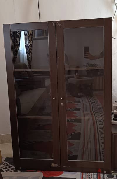 GLASS CUPBOARD WITH STORAGE SHELVES