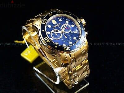 INVICTA MEN's 0073 PRO DIVER COLLECTION CHRONOGRAPH 18K GOLD PLATED