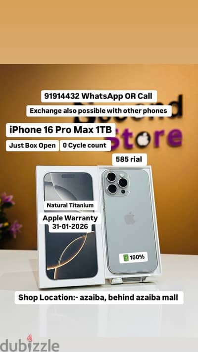 iPhone 16 Pro Max 1TB -just box open not used -1year warranty