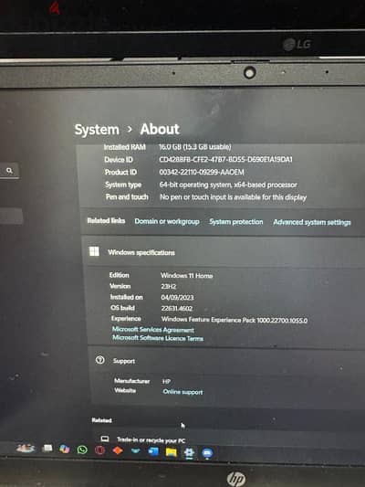 HP laptop Ryzen 7 15.6 inch screen