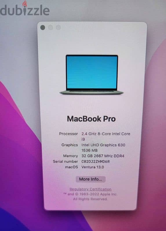 Macbook Pro A2141 core i9 32gb ram 500gb ssd 5