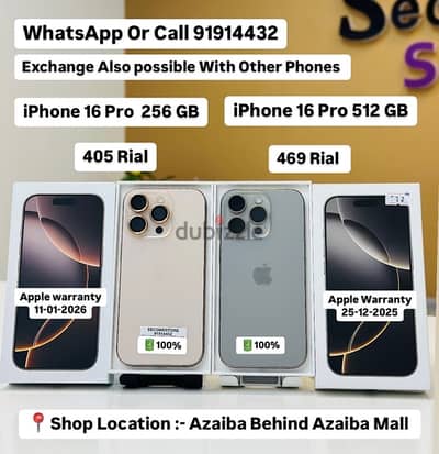 iPhone 16 Pro 256GB-512GB , with apple warranty ,100%BH