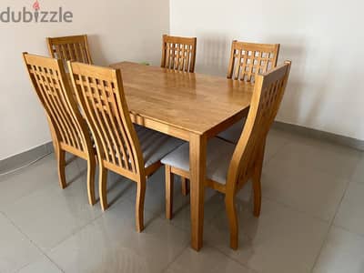 Dining Table 1+6 dining set solid wood with cushion chairs- brown