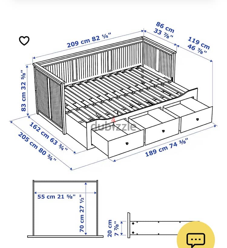 Day-bed frame with 3 drawers, white, 80x200 cm 1