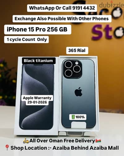 iPhone 15 Pro 256 GB 1 cycle Count Only , Warranty 29-01-2026