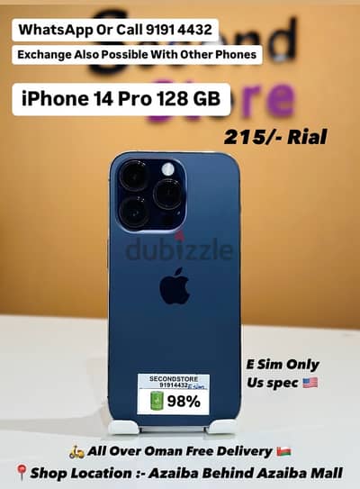 iPhone 14 Pro 128 GB E Sim Only Us spec 98% battery