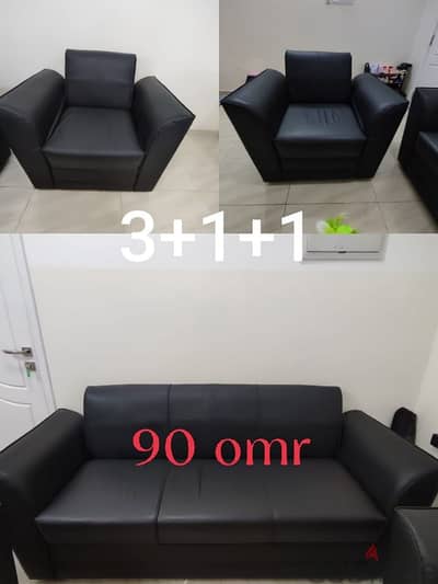 3+1+1 Very New BLACK LEATHER SOFA SET