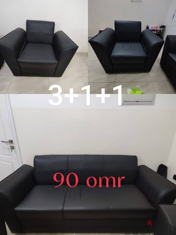 3+1+1 Very New BLACK LEATHER SOFA SET 0