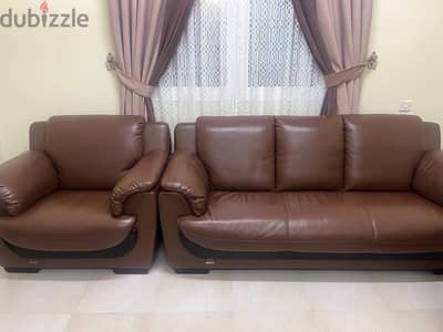 7 Seater Leather Sofa with 2 Wooden Tables