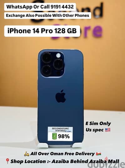 iPhone 14 Pro 128GB - Us spec -Esim only -98%BH