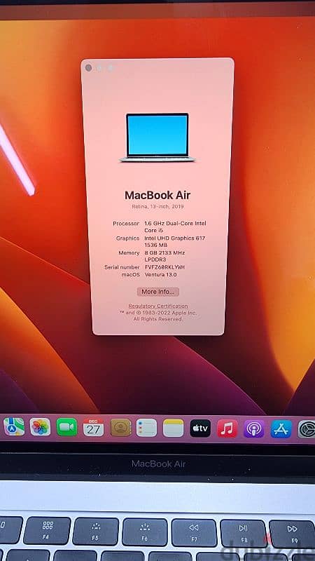 MacBook Air A1932 macOS seqouia 15.3 2019 Processor i5 8gb ram retina 2