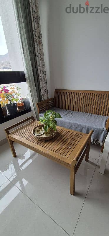 wooden bench and coffee table from home centre 2