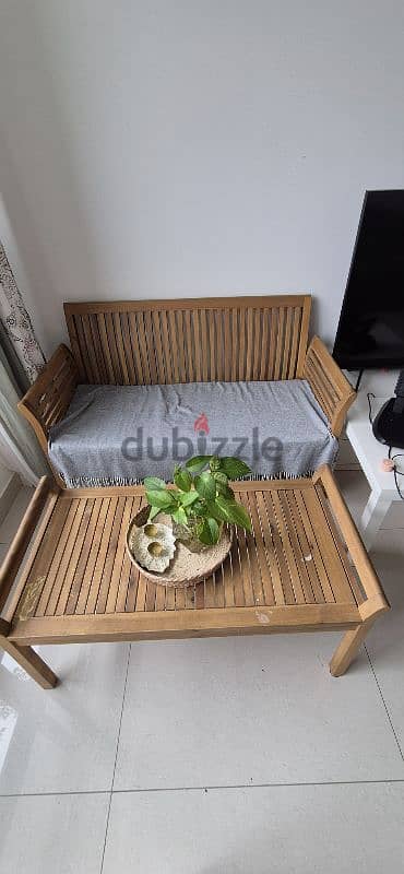 wooden bench and coffee table from home centre 3