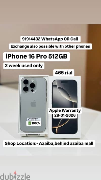 Iphone 16pro 512GB 100bh Good and neet condition